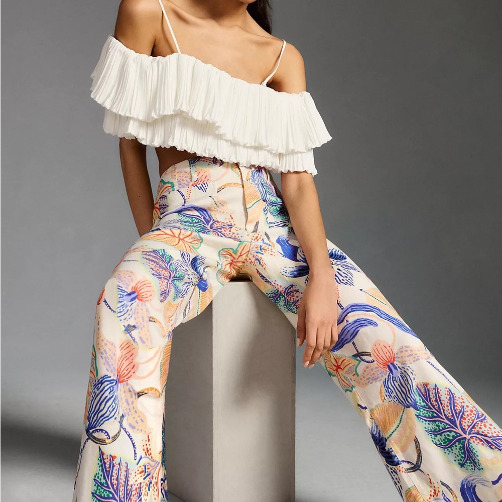 NWOT Anthropologie Maeve Printed Colette Wide Leg Cropped Pants